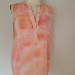 painted Vince Silk tank top sleeveless shirt white coral pink sand band collar M